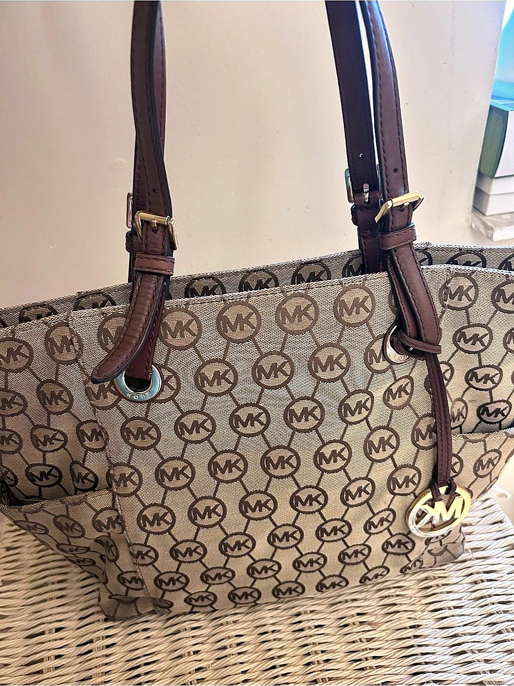 Michael Kors Jet Set Large Signature Logo Tote Bag Brown & Beige